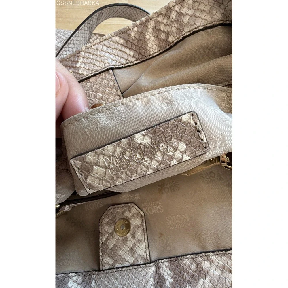 Michael Kors Tan Snakeskin Embossed Leather Hobo Shoulder Bag Tassel Large